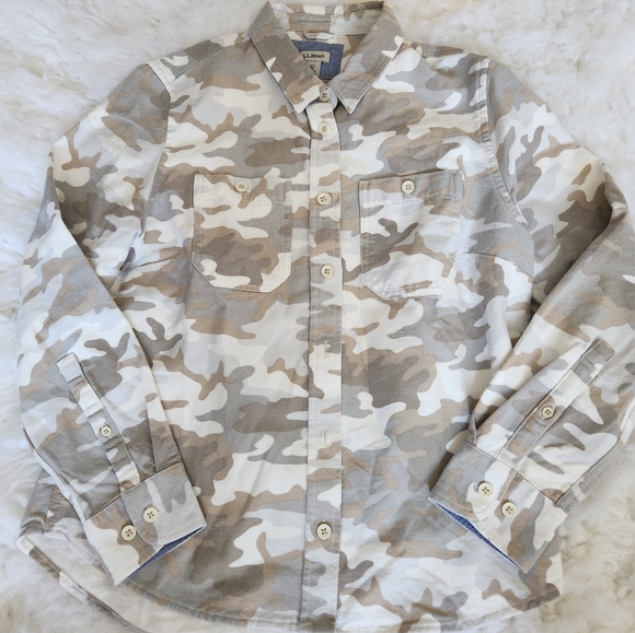 L.L. Bean Tops | LL Bean Camo Button Up | Color: Cream - Picture 2 of 7